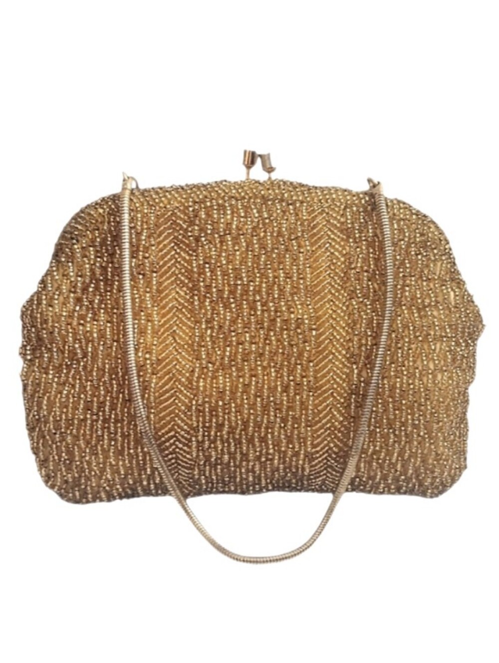 💛 Vintage Flapper Roaring 20s Gold Micro Beaded Handbag Kisslock Clutch Bag